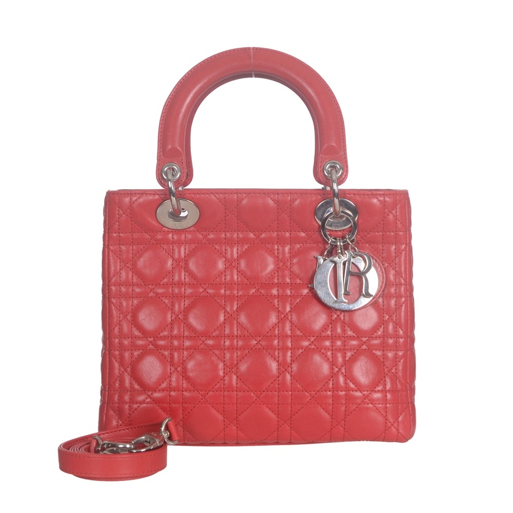 ♥️Dior Lady Dior Medium Red Quilted Leather Cannage Satchel♥️